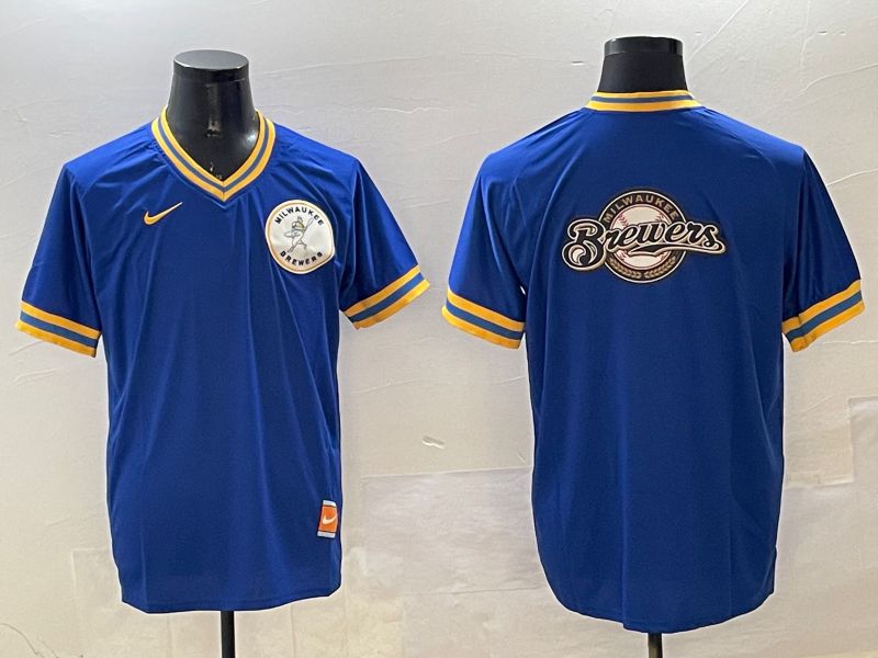 Men Milwaukee Brewers Blank Blue Throwback Game 2025 Nike MLB Jersey style 2->milwaukee brewers->MLB Jersey